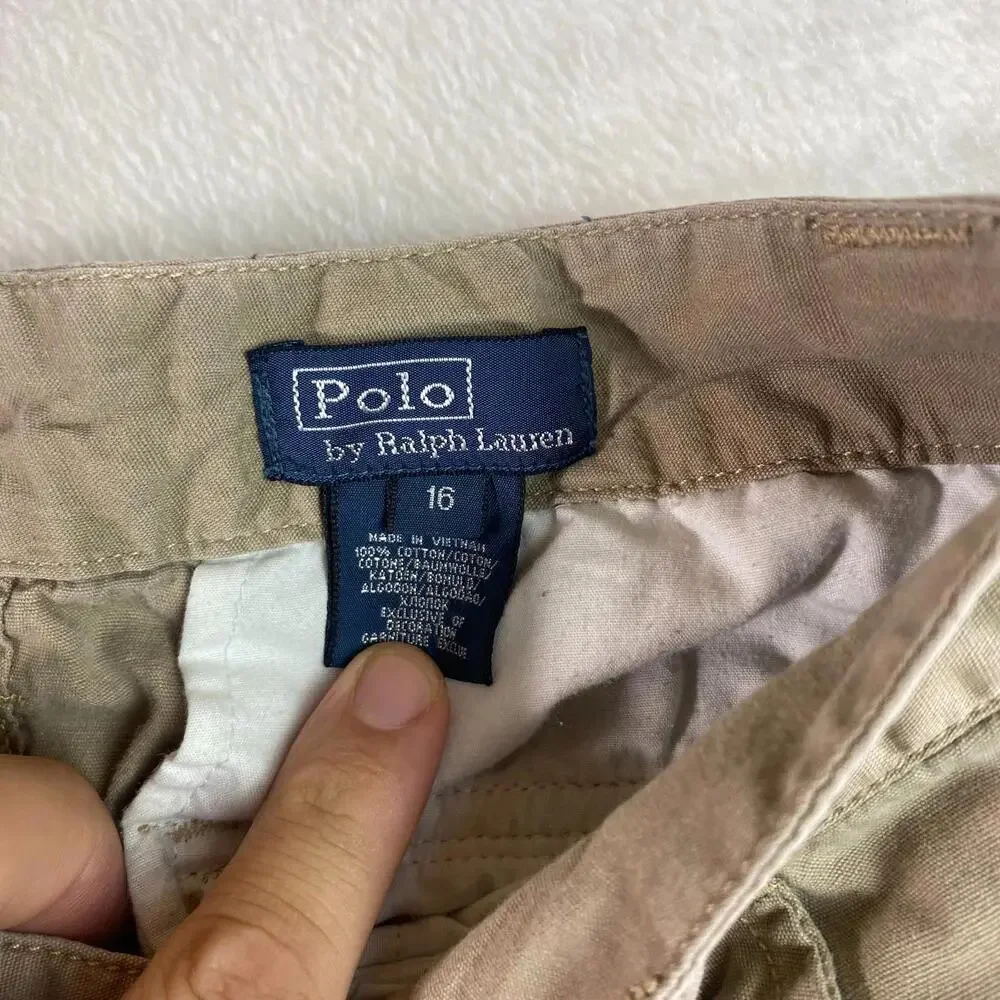 Ralph Lauren Polo RL 1967 Cargo‎ Pants Boys 16 27x28.5 Khaki Beige Flat Front